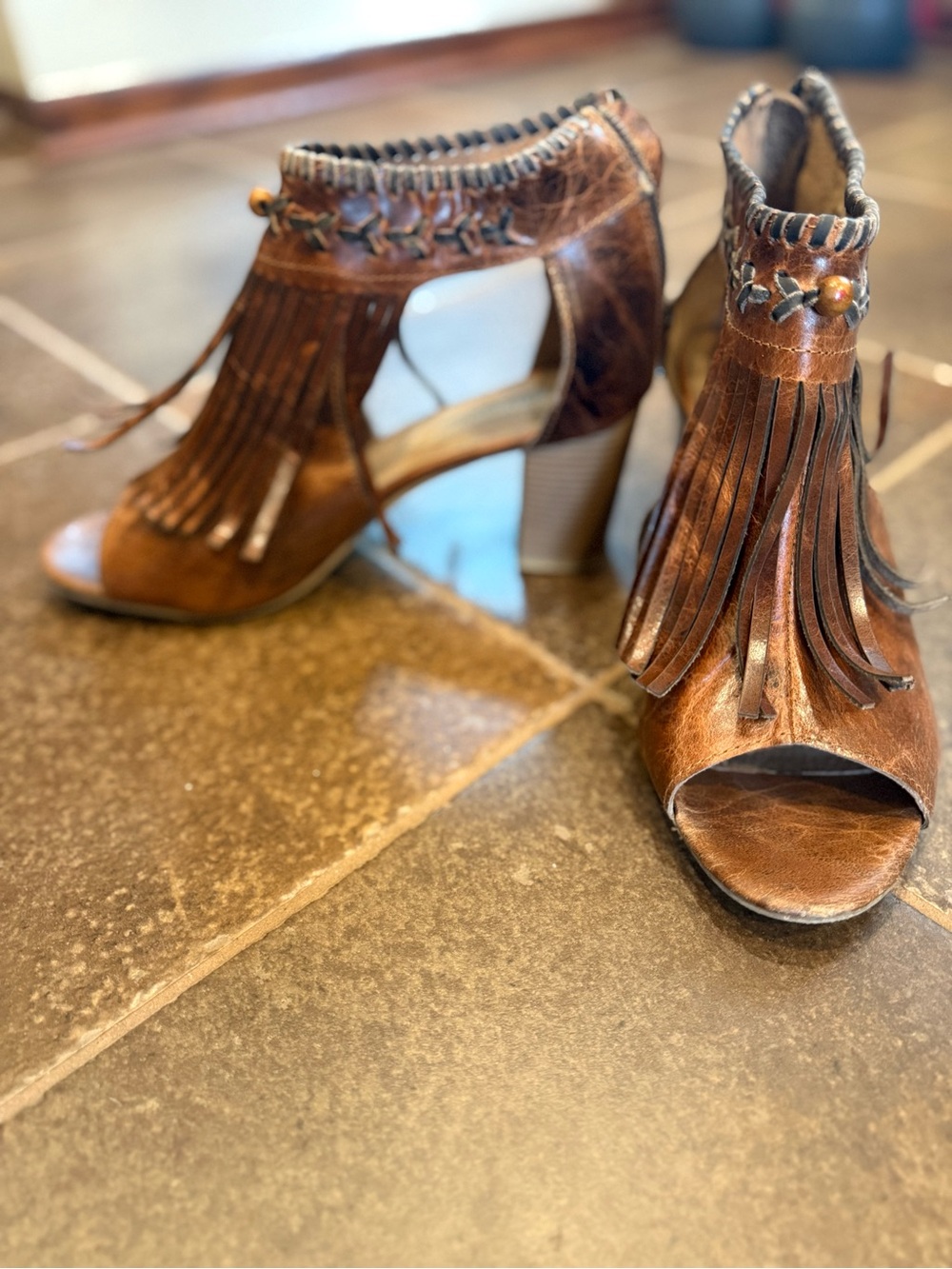 Roper Fringed Open-Toe Heeled Sandal - Brown